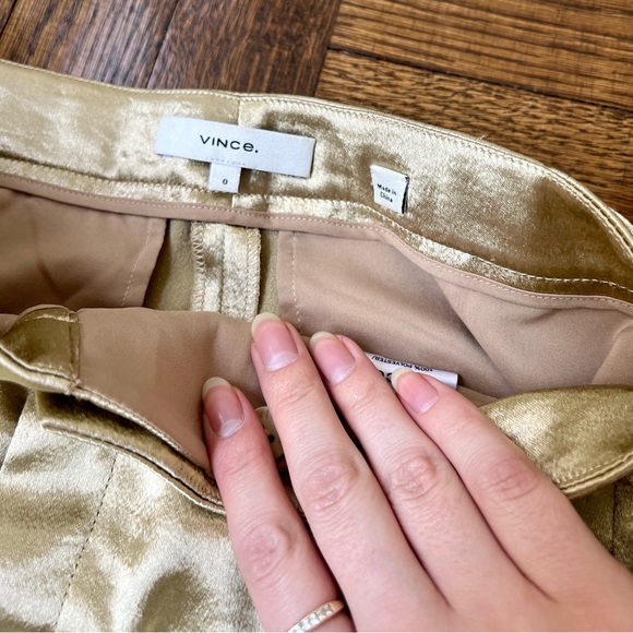 Pale Gold Metallic Satin Wide Leg Pants - Picture 6 of 8